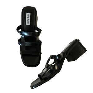 Steve Madden Women’s Princess Y2K Black Open Toe Block Heel Sandals Size 7